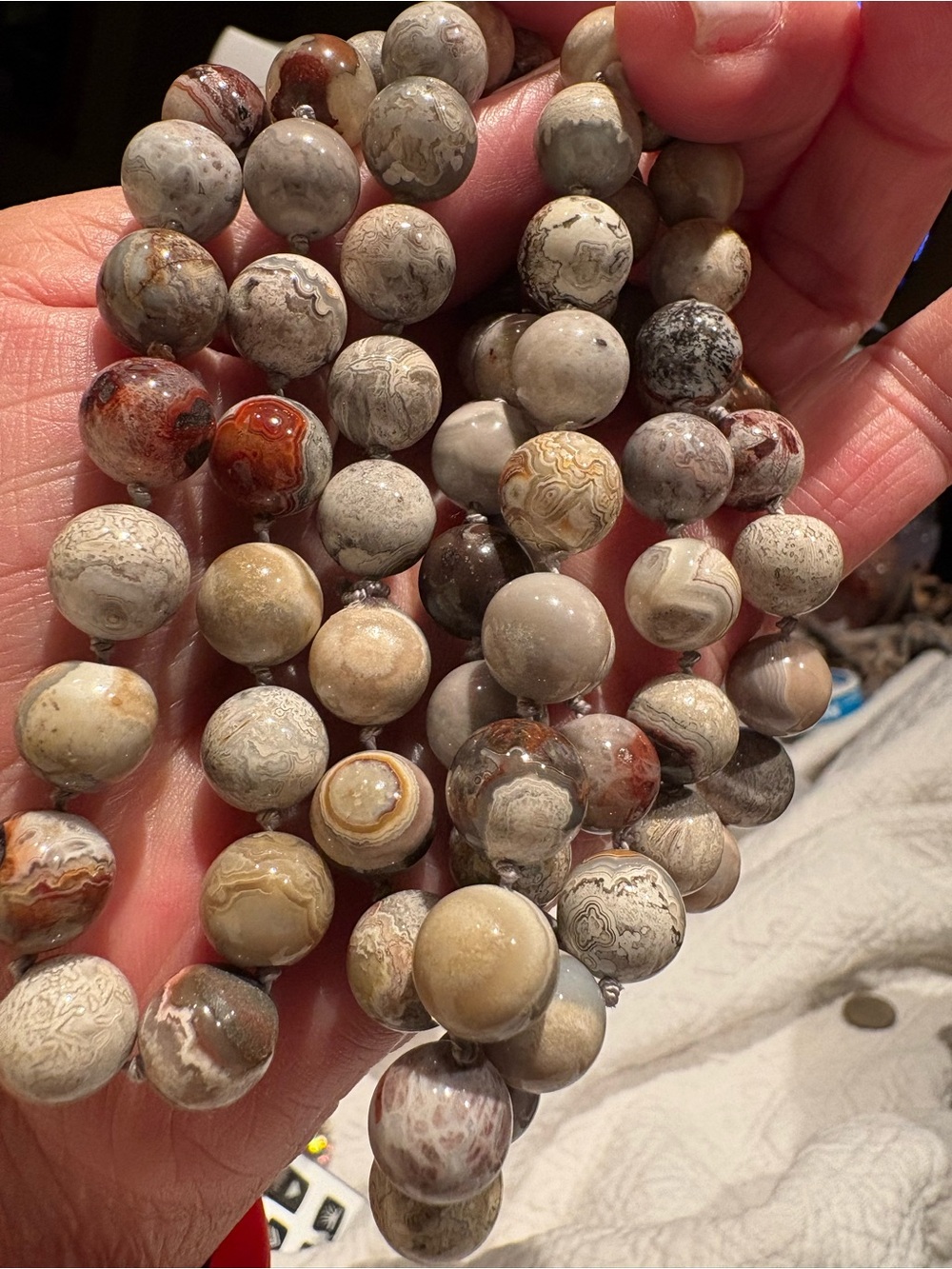 Stunning Grey Multi Stone Necklace hand Knotted 36”
